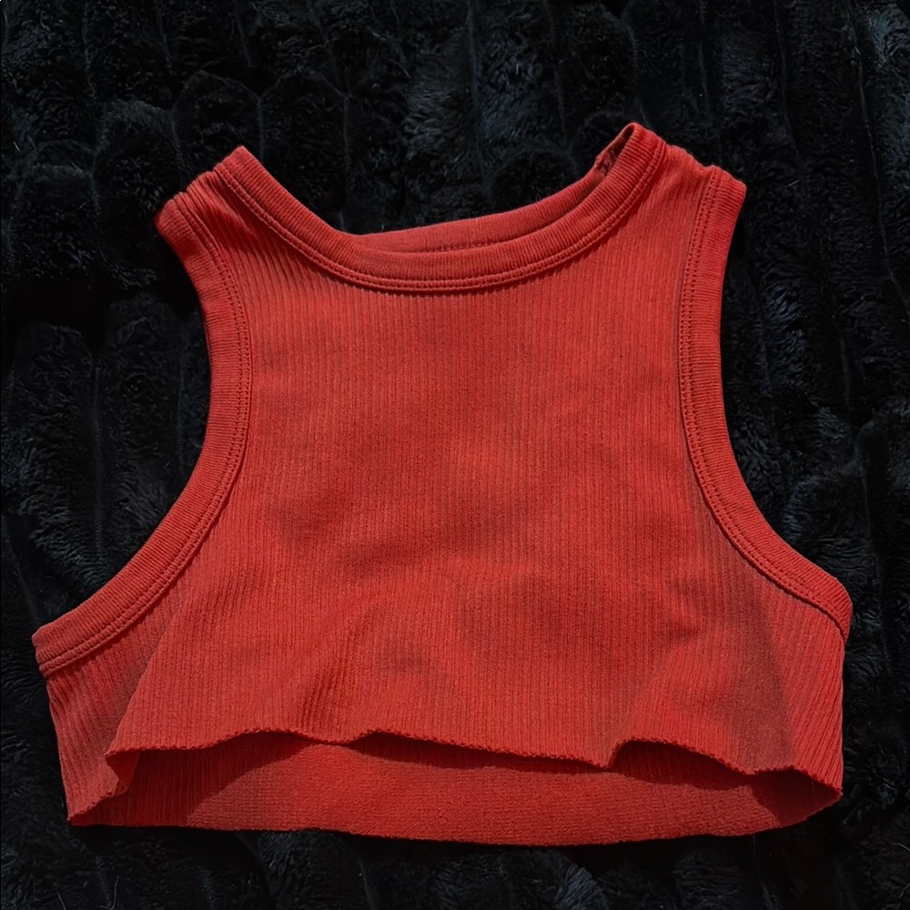 Red Ribbed Crop Top (underboob top)